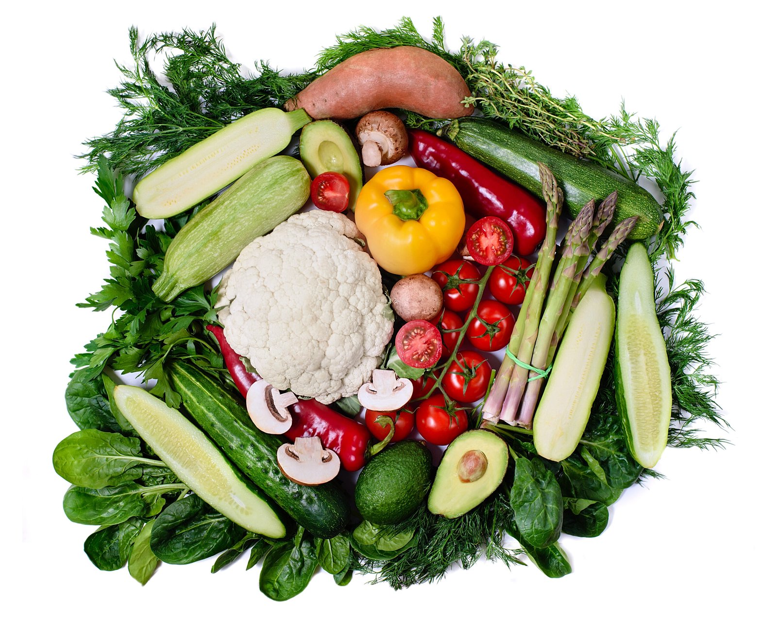 various vegetables isolated on white background. Healthy food concept. Flat lay. fresh vegetables, herbs and spices. Raw eco vegetables.